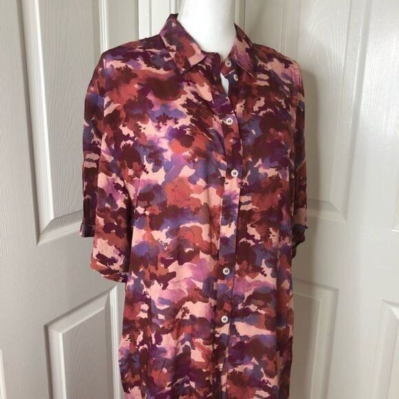 Anthropologie Breezy Tunic Buttondown Pink Combo Medium - Picture 4 of 9